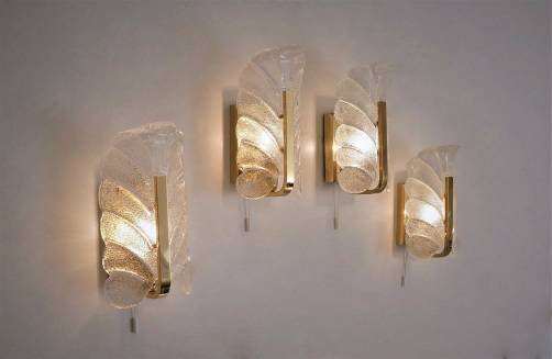  Brass wall lights set of 4 Carl Fagerlund Orrefors, 1960`s, Swedish